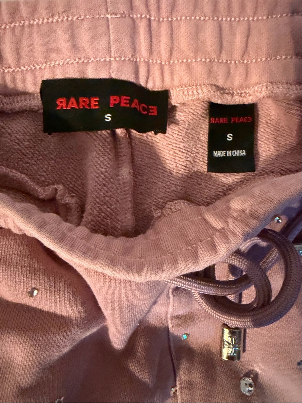 Rare Peace "All Over Angel" Washed French Terry Stacked Joggers in Dust Pink S - Picture 8 of 8